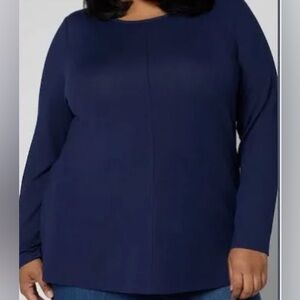 New Denim & Co. Essentials Heavenly Jersey Long Sleeve Tunic Navy size Large